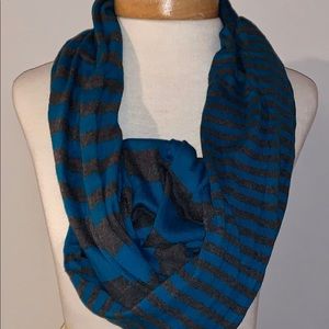 Blue and Gray Striped Infinity Scarf